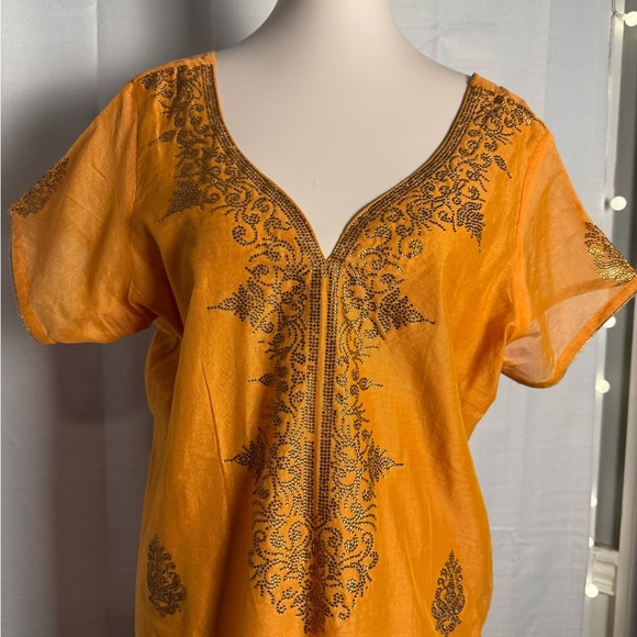 Vibrant Yellow/Orange Flutter Sleeve Plunge Neck Midi Kaftan - Picture 2 of 7